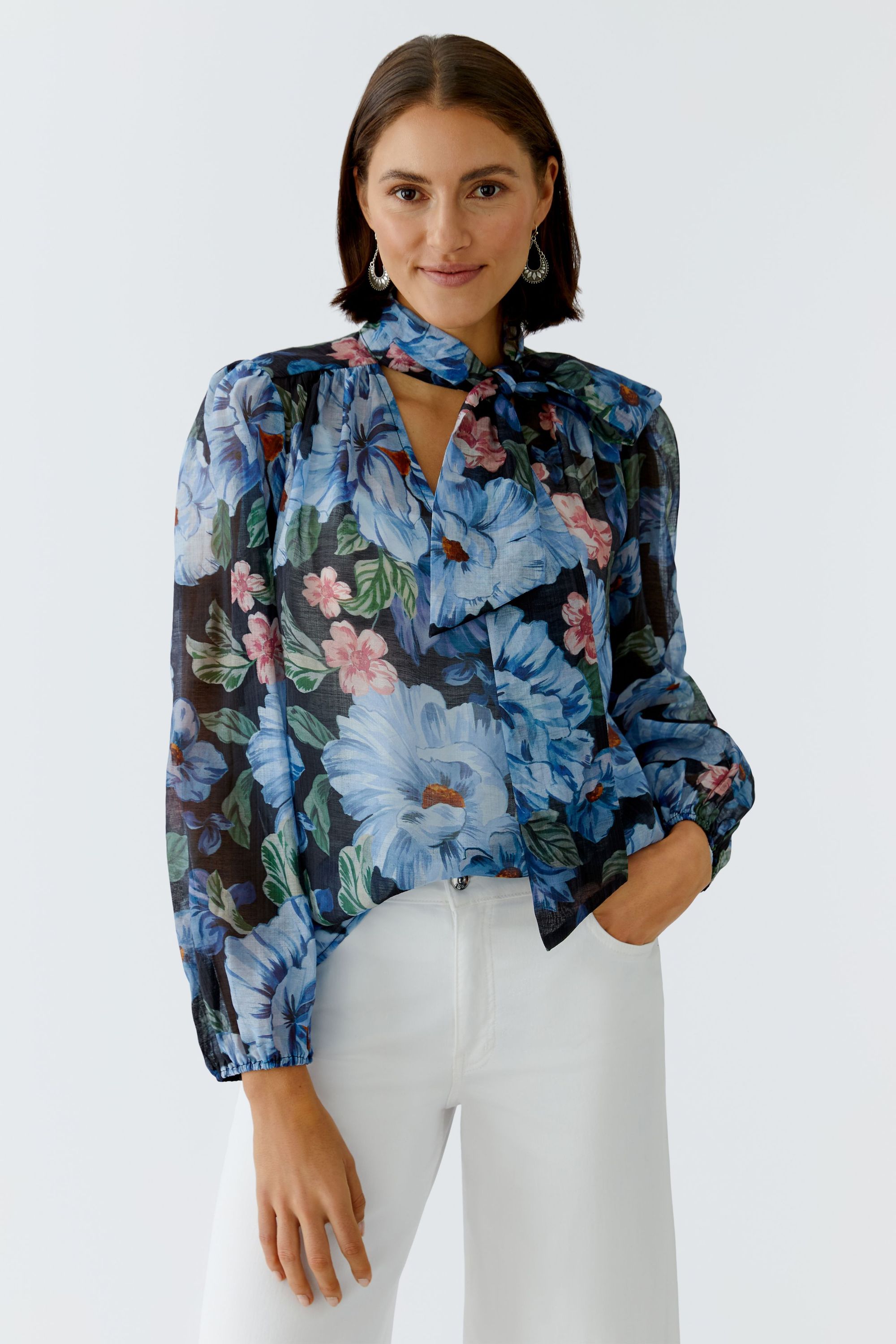 Bluse floral aus Viskosemix - 0575-dk blue  blue - Blau