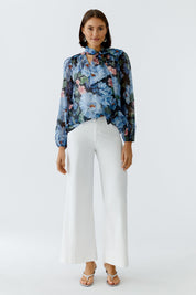 Bluse floral aus Viskosemix - 0575-dk blue  blue - Blau