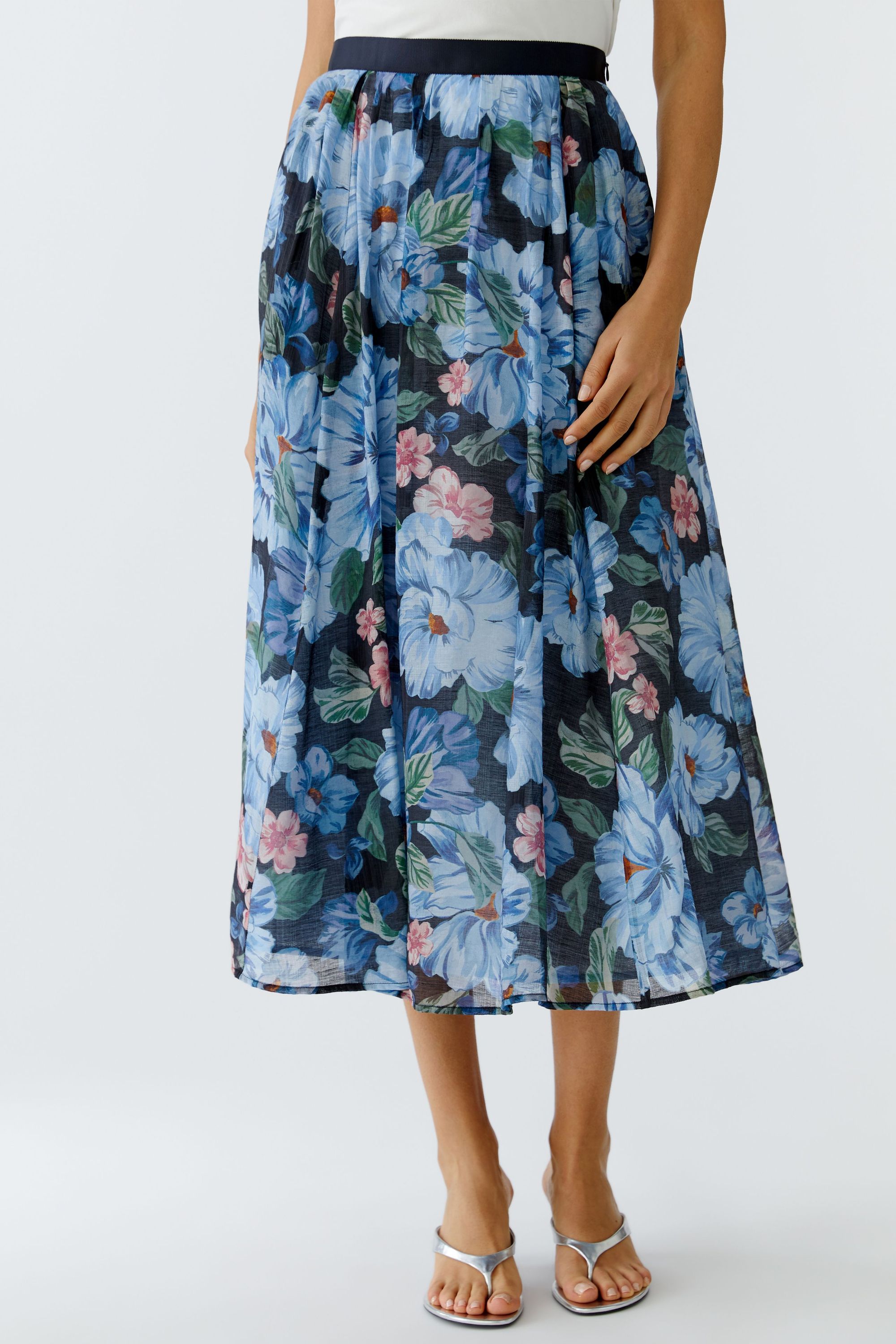 Ausgesteller Rock Midi floral - 0575-dk blue  blue - Blau