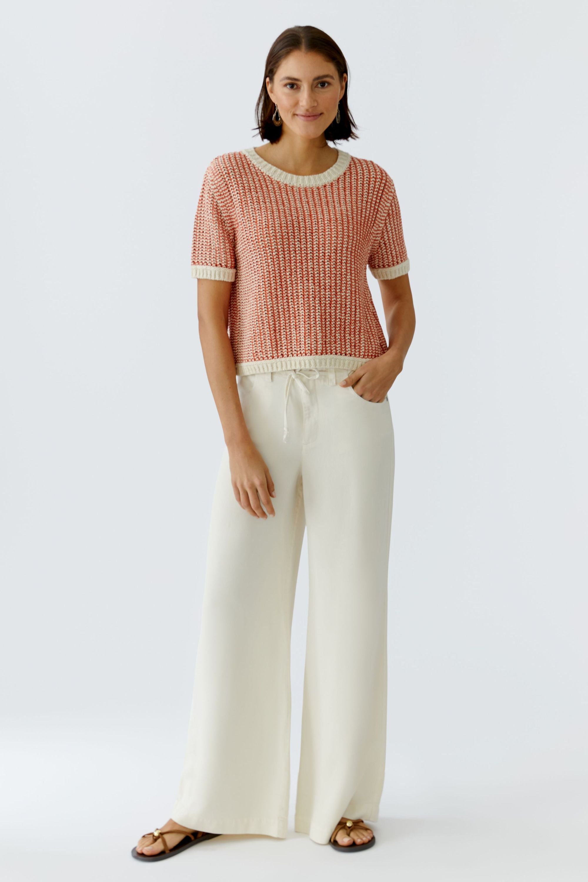 T-Shirt aus Baumwollmix - 0112-offwhite apricot - Orange