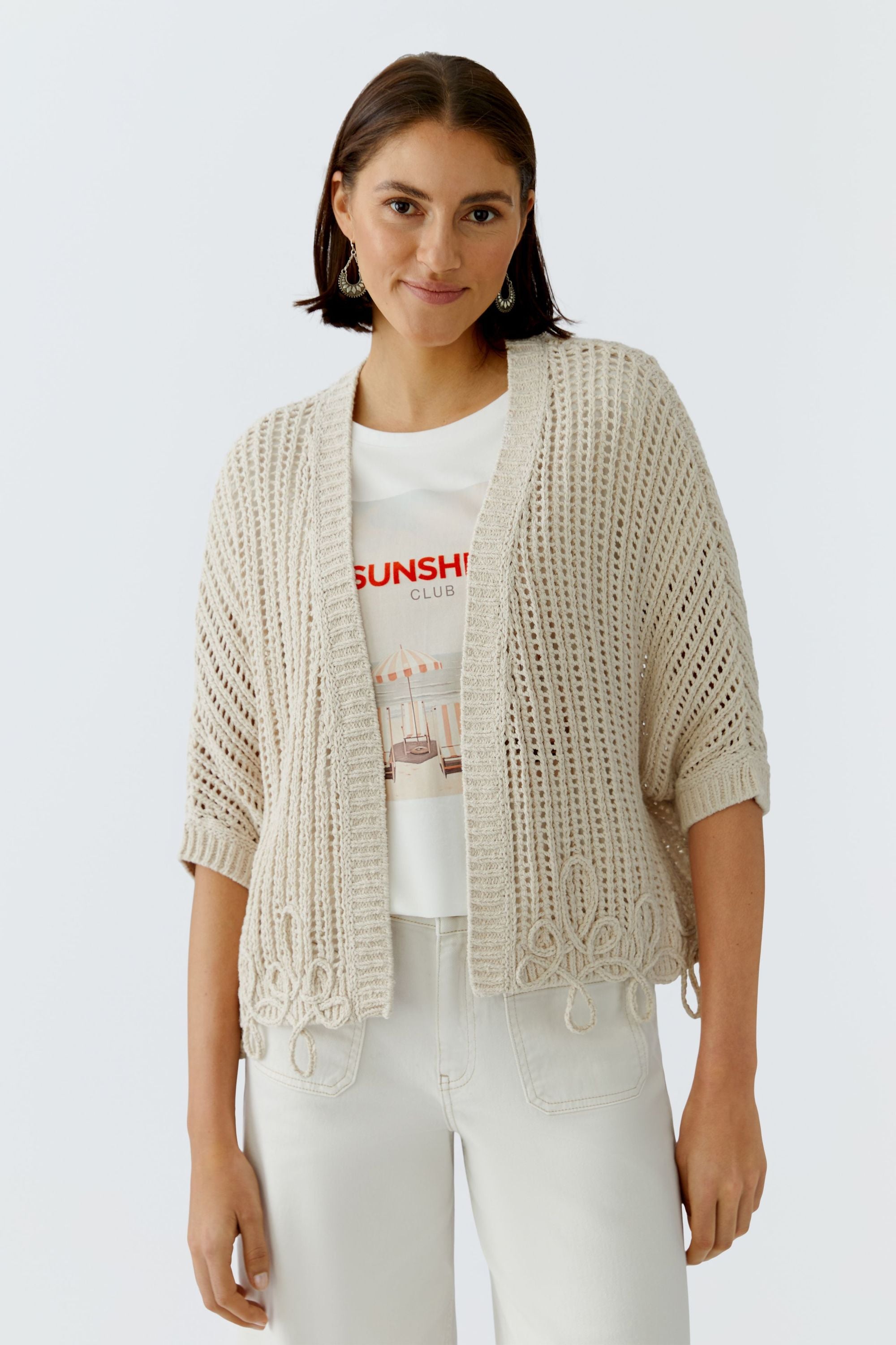 Strick-Cardigan aus Baumwollmix - 7032-biscuit - Beige