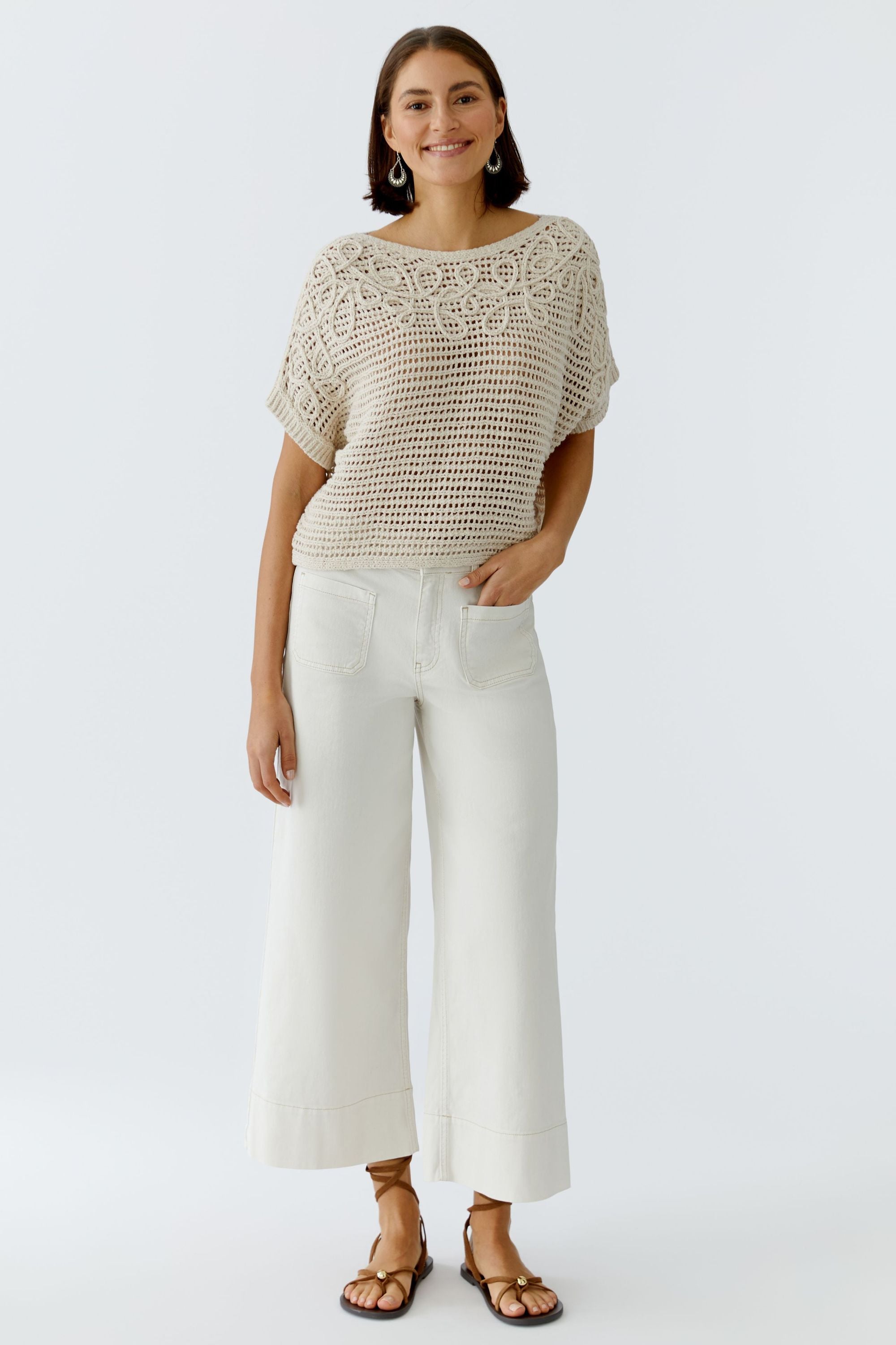 Strick-T-Shirt aus Baumwollmix - 7032-biscuit - Beige