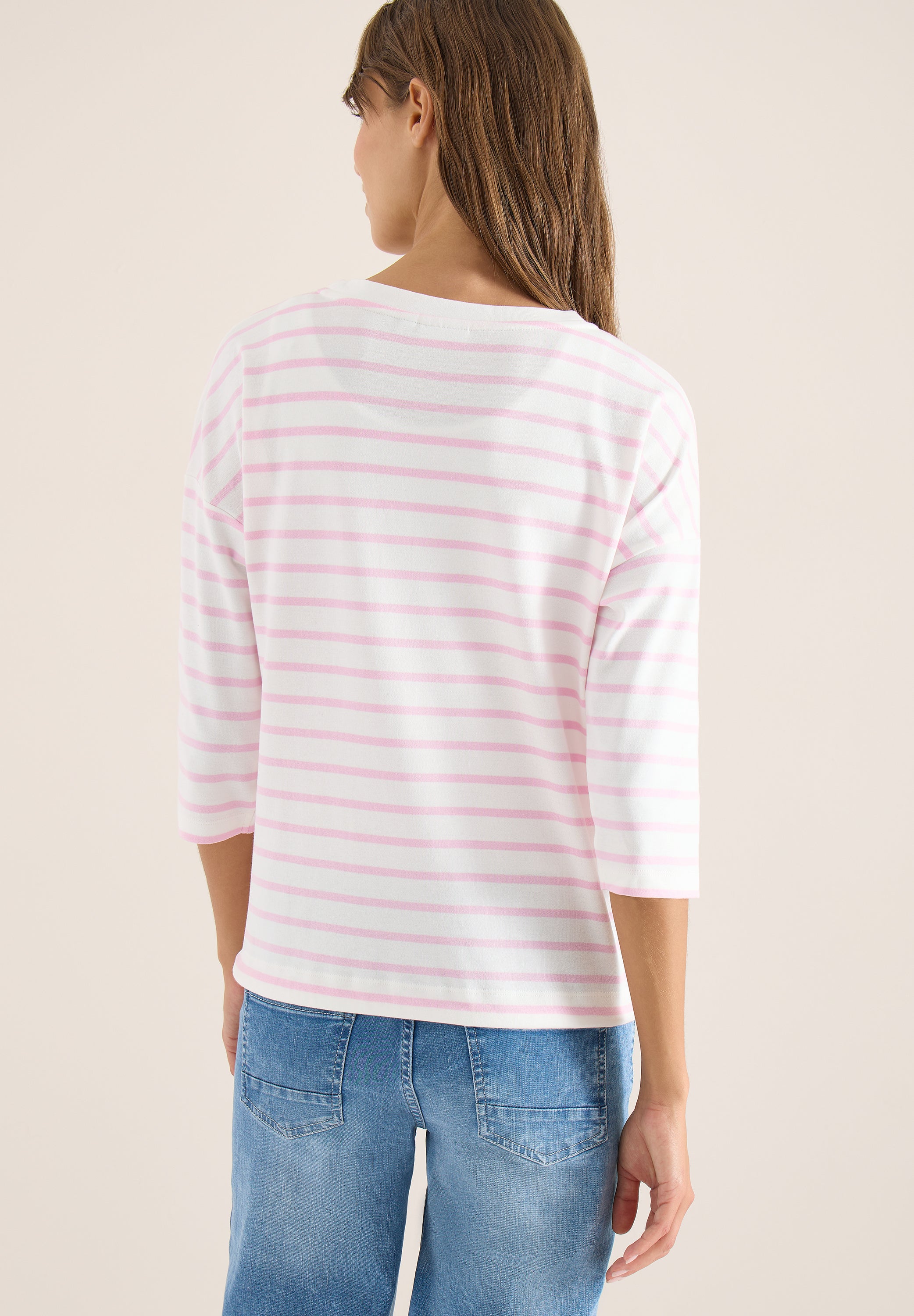 Langarmshirt gestreift aus Baumwolle - 37600 light blush rose - Rosa