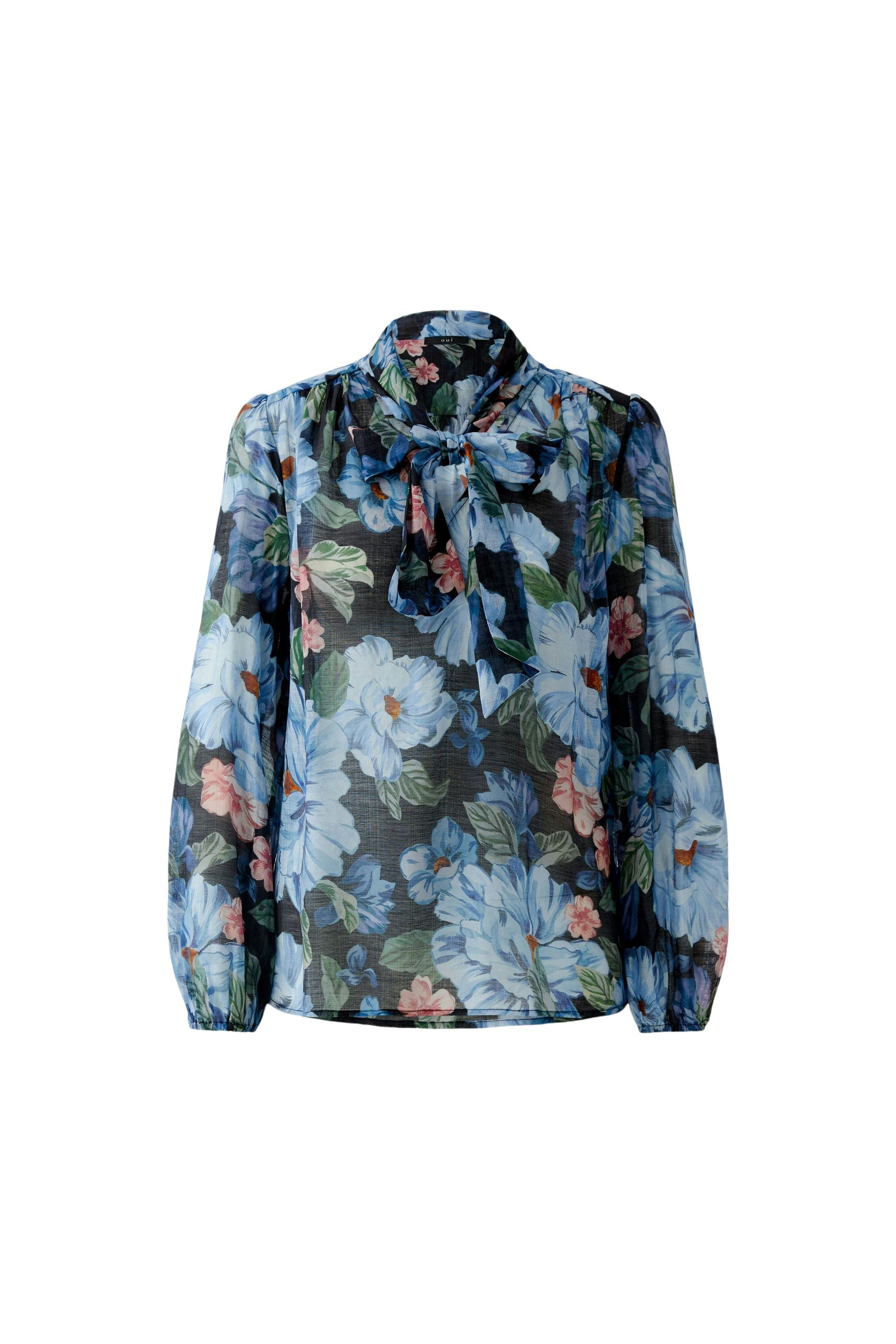 Bluse floral aus Viskosemix - 0575-dk blue  blue - Blau