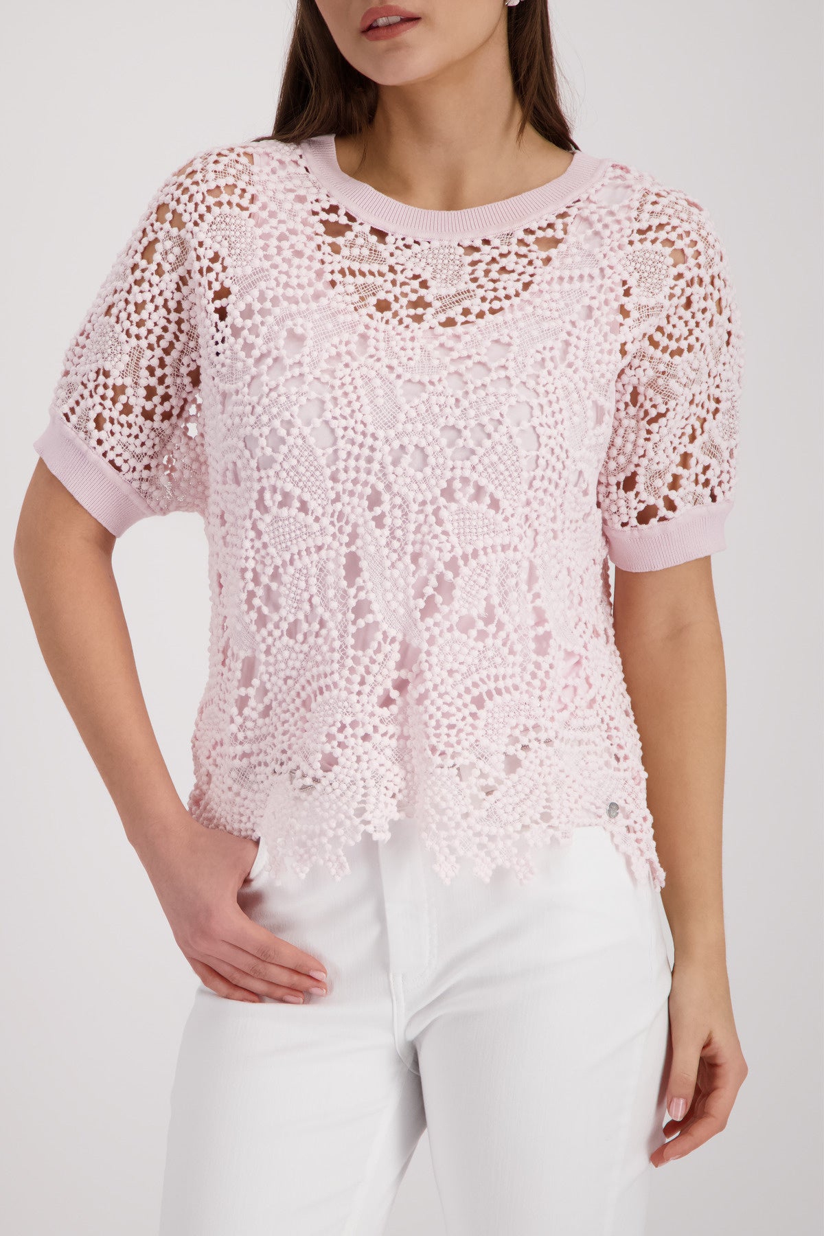 Strickpullover mit Spitzenmuster - 400 french rose - Rosa