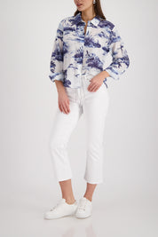 Bluse mit Print aus Baumwolle - 757 marine gemustert - Blau