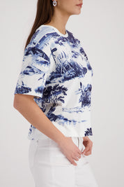 T-Shirt aus Baumwolle - 757 marine gemustert - Blau