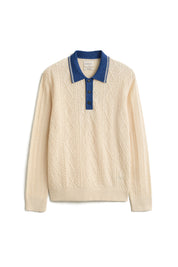 Strickpolopullover aus Leinen-, Seide-, Baumwollmix - 119-CREAMED WHITE - Creme