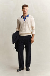 Strickpolopullover aus Leinen-, Seide-, Baumwollmix - 119-CREAMED WHITE - Creme