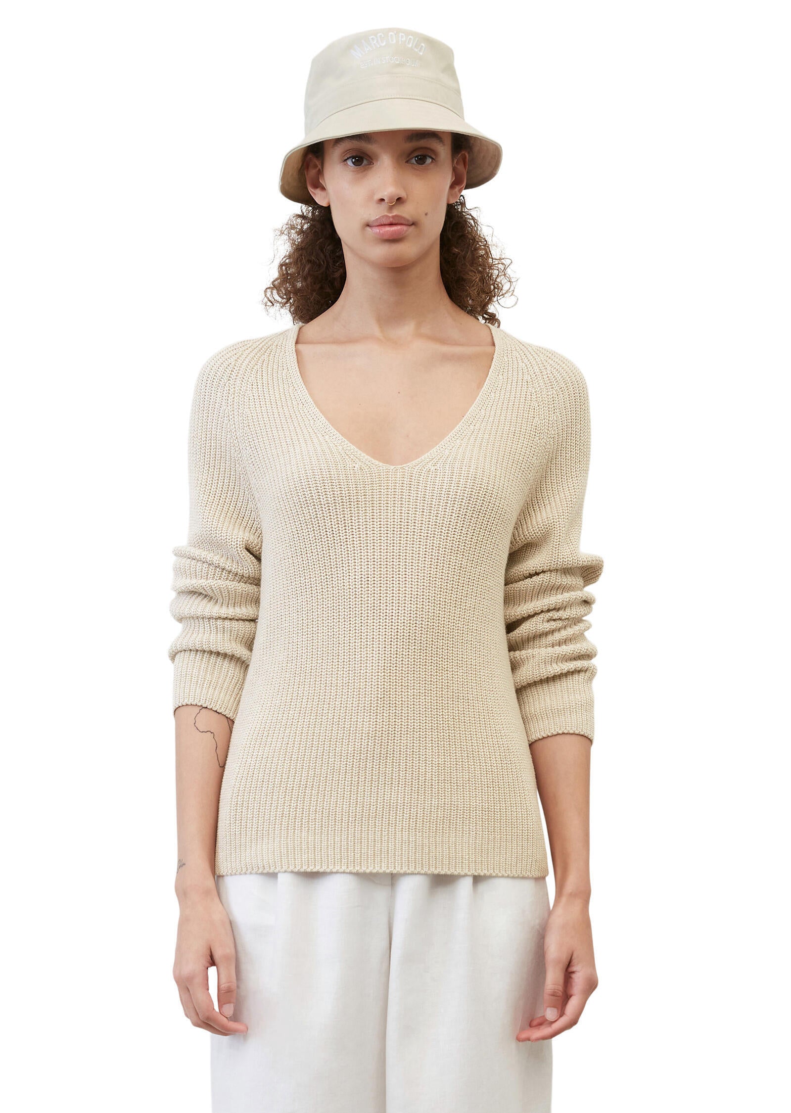 Strickpullover aus Baumwolle - 145-sandy melange - Beige