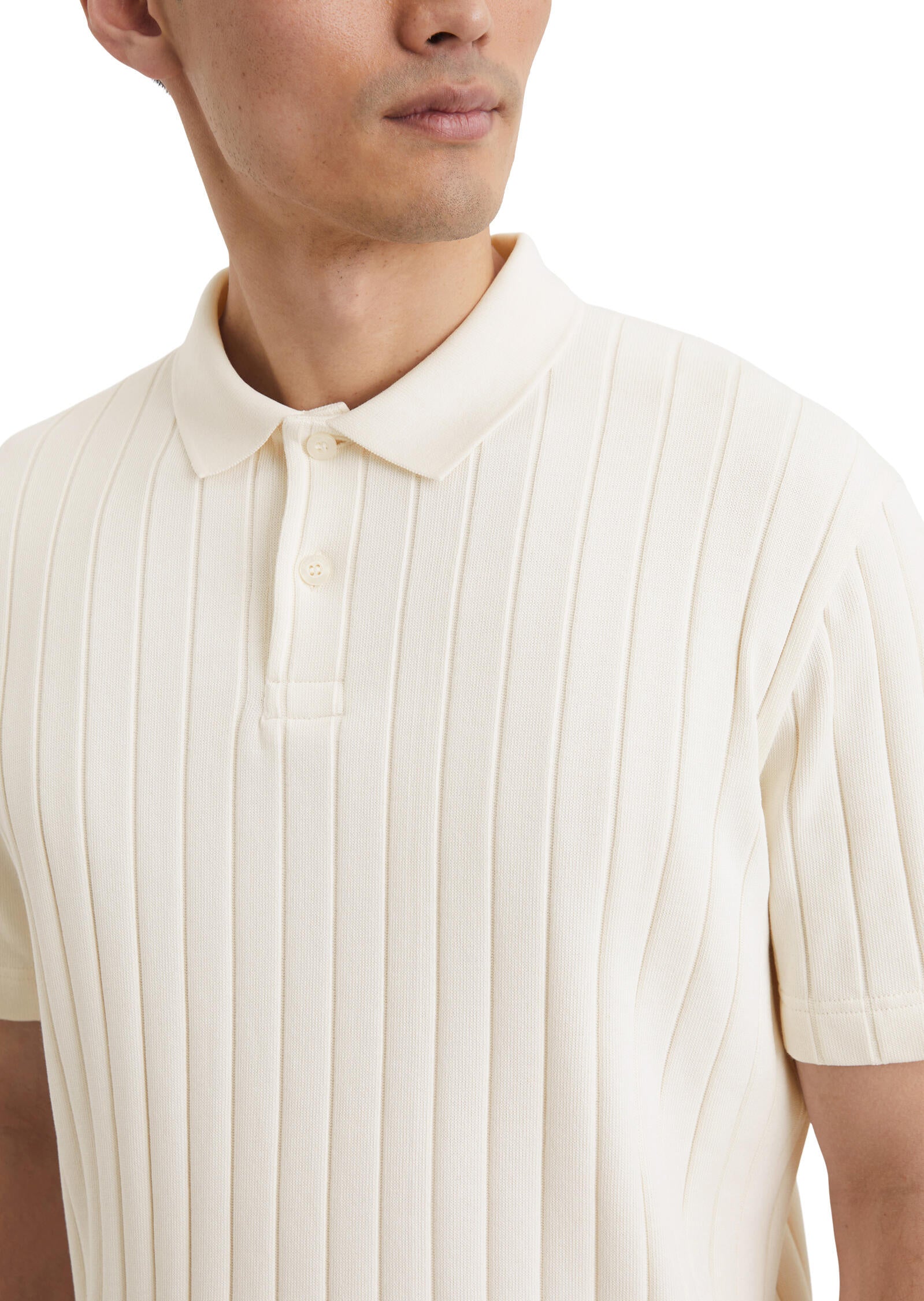 Strickpoloshirt aus Baumwolle - 101-egg white - Weiß