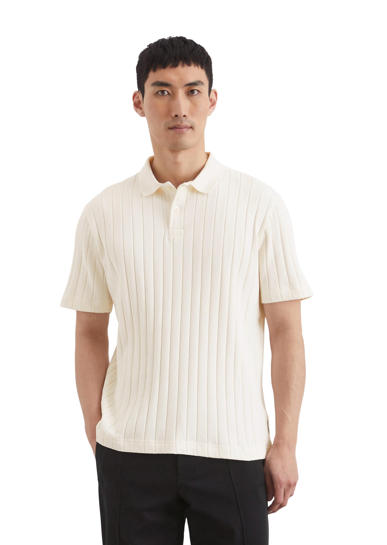 Strickpoloshirt aus Baumwolle - 101-egg white - Weiß