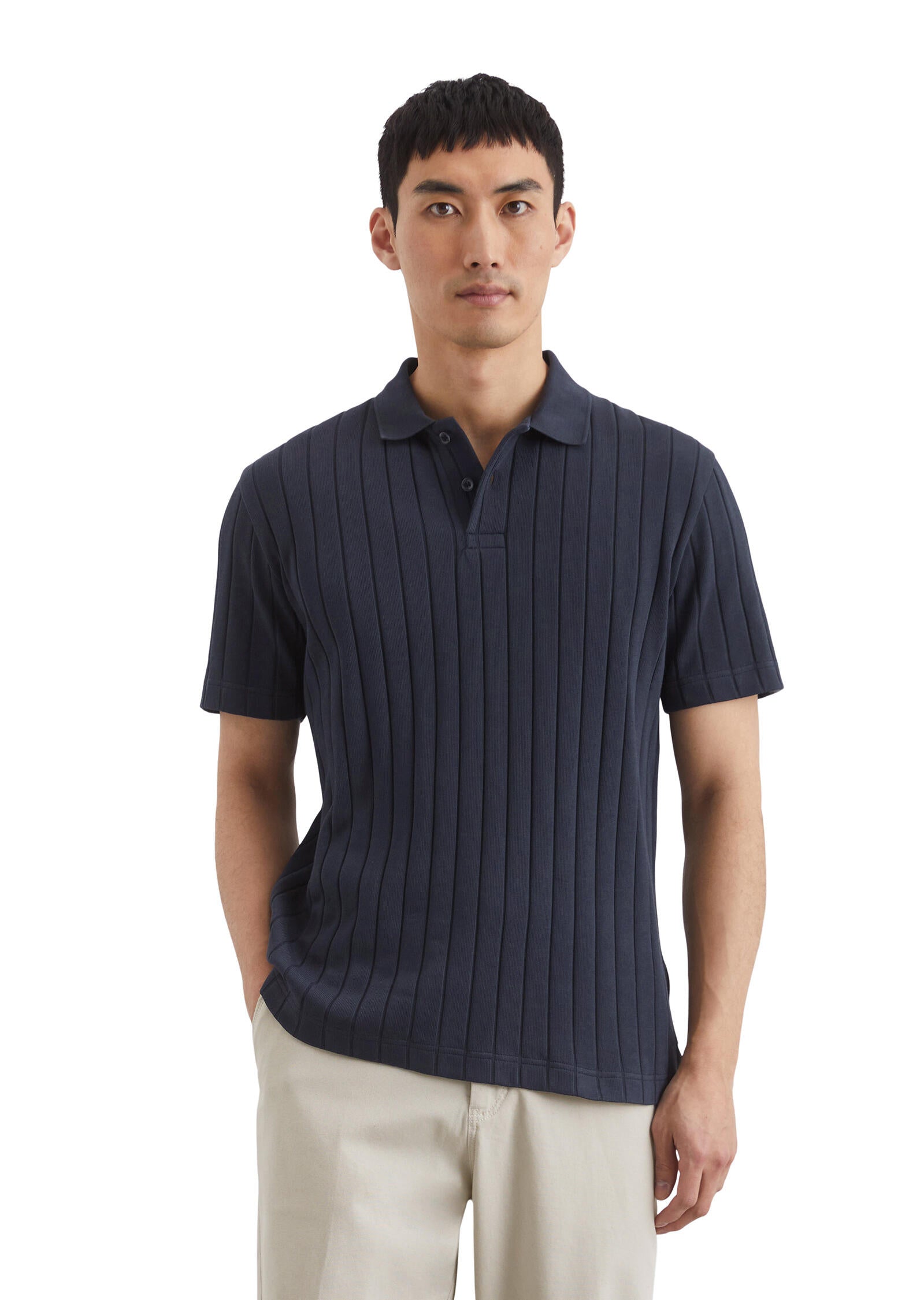 Strickpoloshirt aus Baumwolle - 898-dark navy - Blau