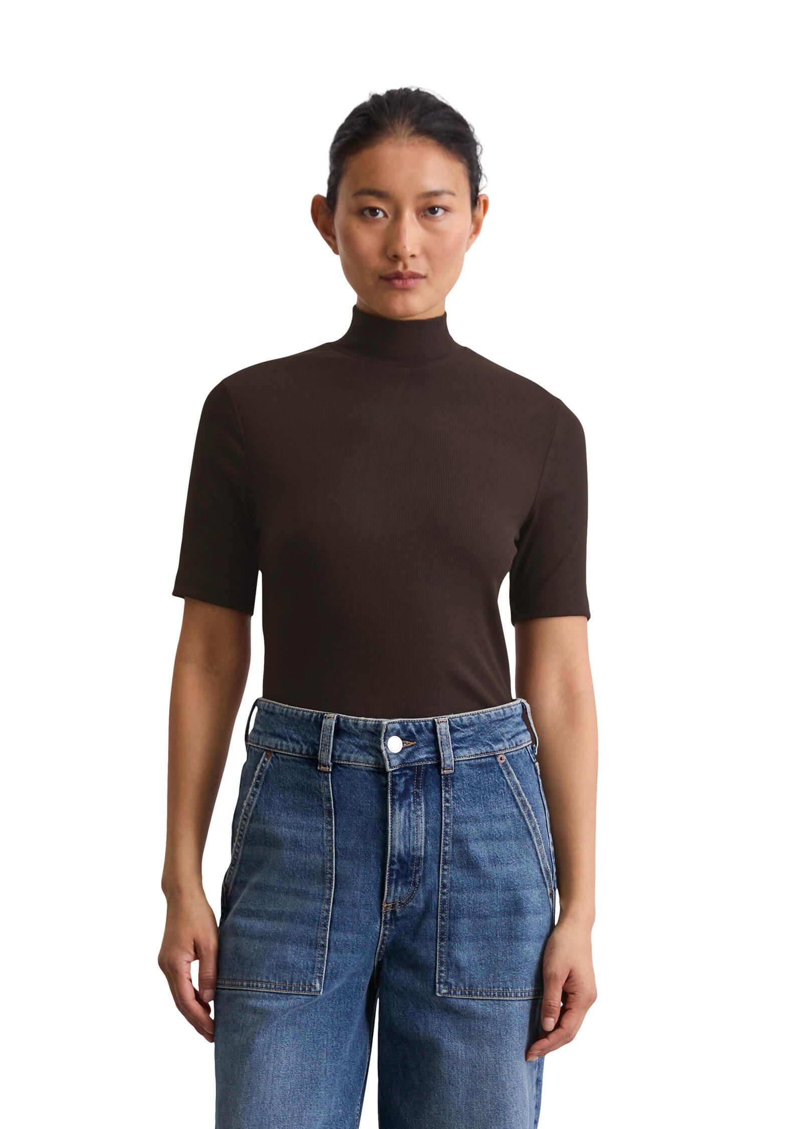 T-Shirt mit Rollkragen in Slim Fit - 796-dark coffee - Braun