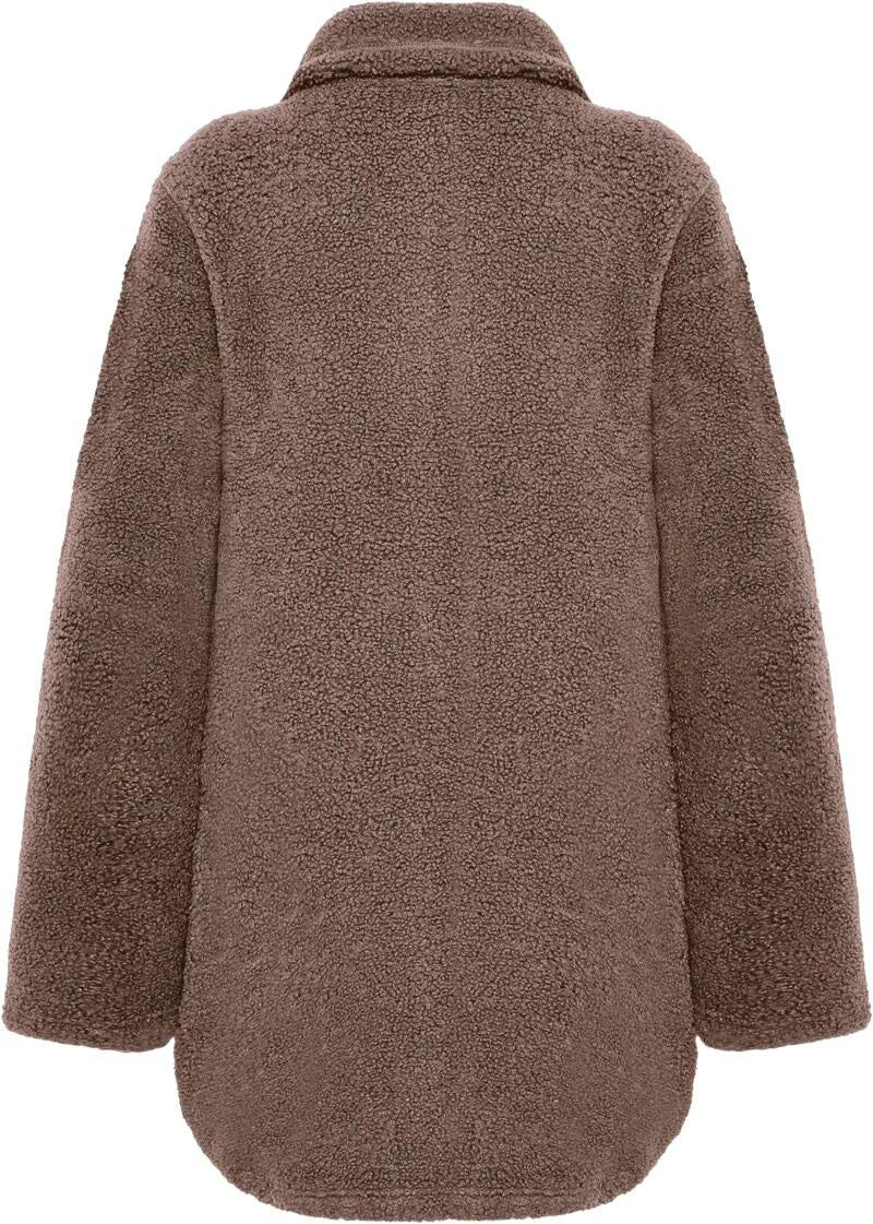 Teddymantel mit Stehkragen - F03-Bark - Braun