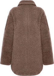 Teddymantel mit Stehkragen - F03-Bark - Braun