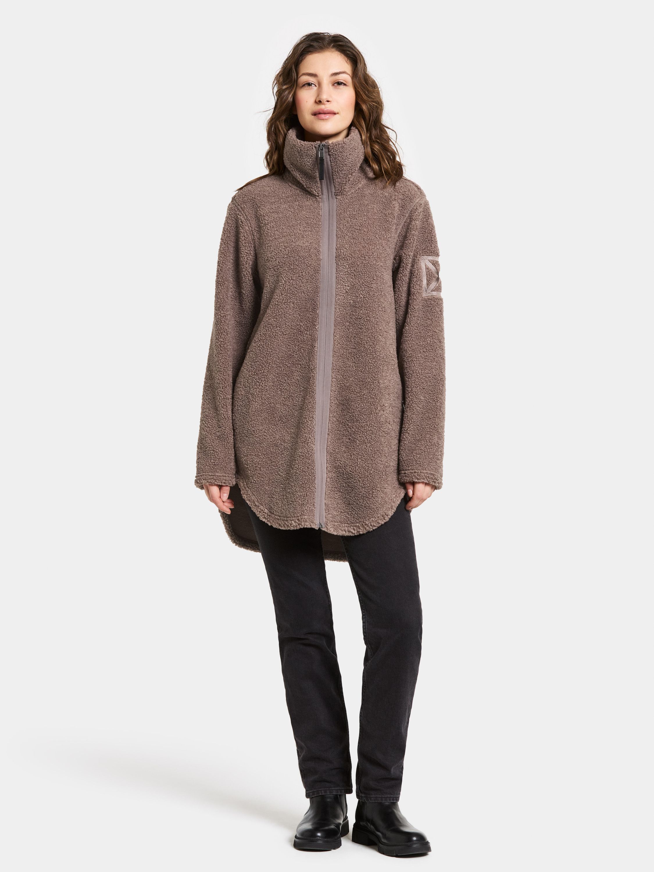 Teddymantel mit Stehkragen - F03-Bark - Braun