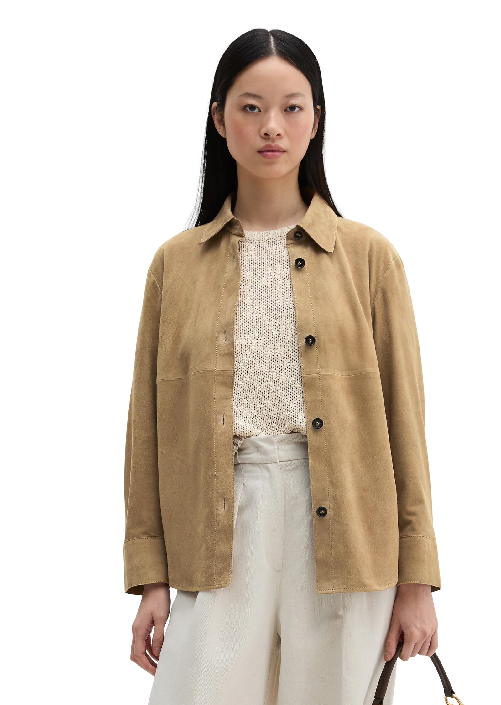 Leder-Overshirt Regular Fit - 1740-Earthy Taupe - Braun