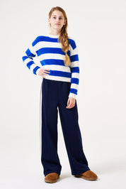 Gestreifter Strickpullover - 4577 - Blau | Weiß