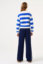 Gestreifter Strickpullover - 4577 - Blau | Weiß