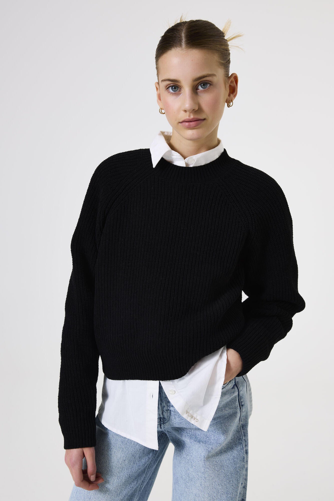 Strickpullover mit Rundhalsausschnitt - 1755-off black - Schwarz