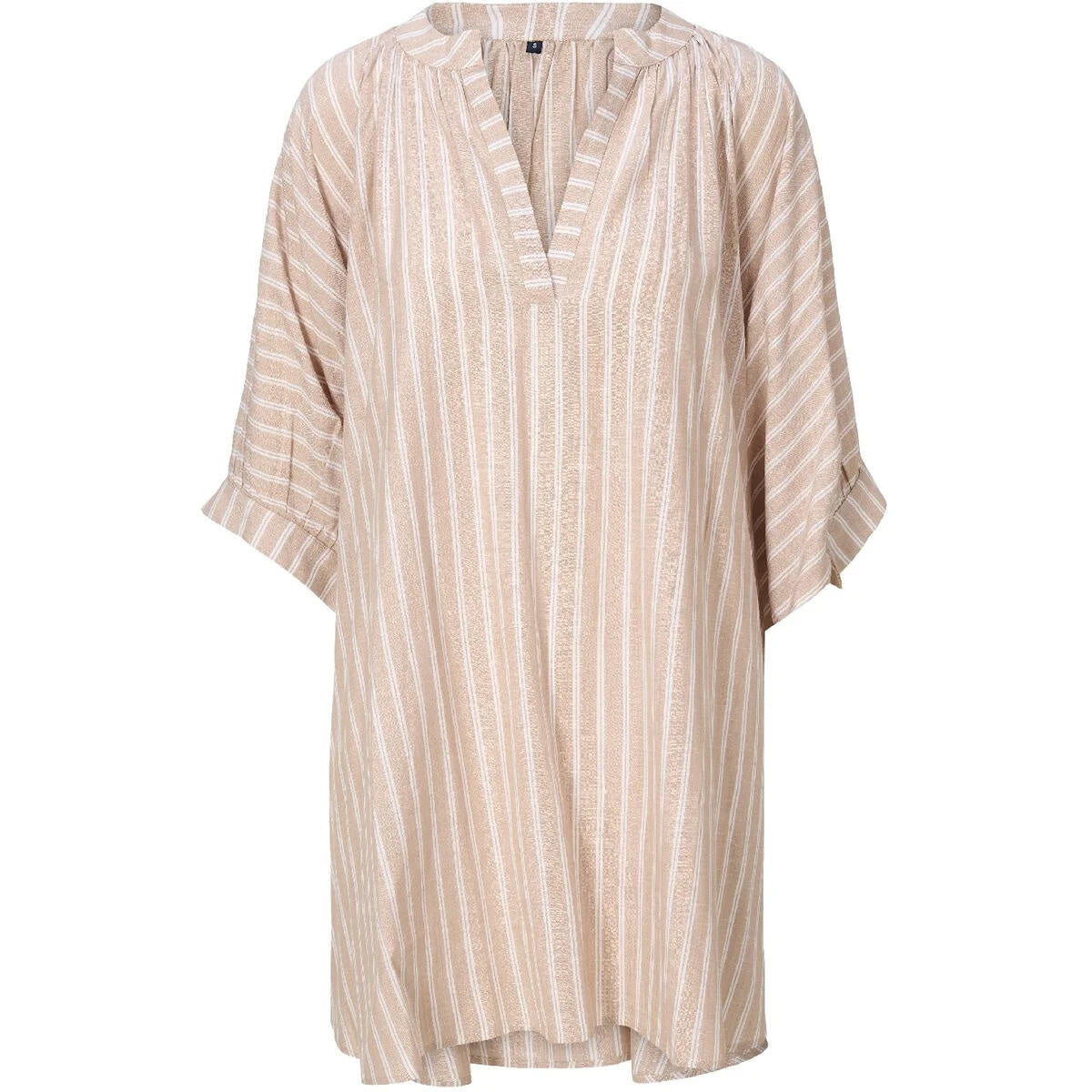 Tunikakleid Mini aus Viskose - 367-Dark beige stripe - Beige