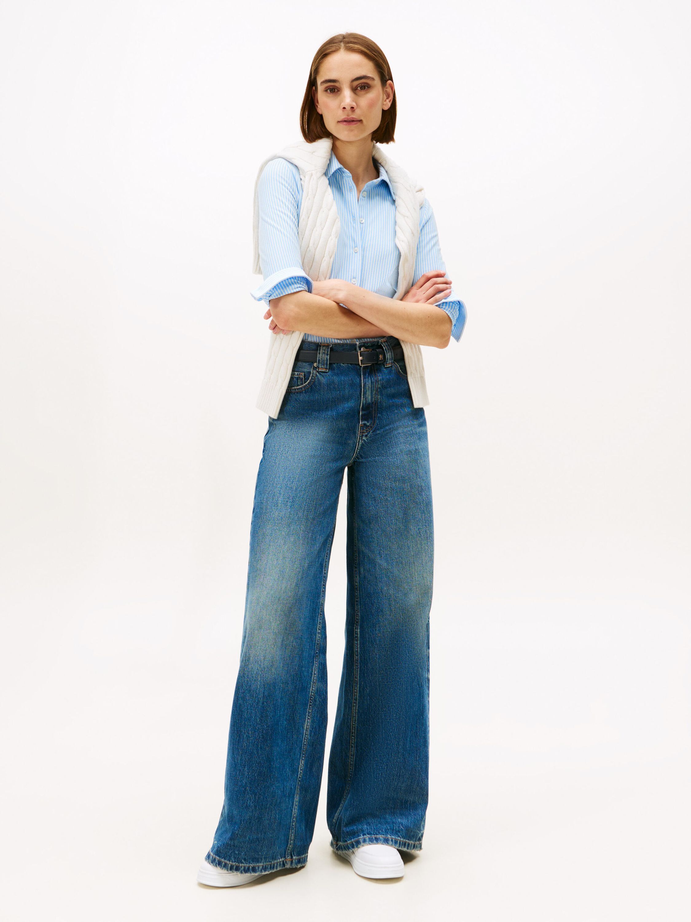 Hemdbluse aus Baumwolle - 0X6-BLUE - Blau