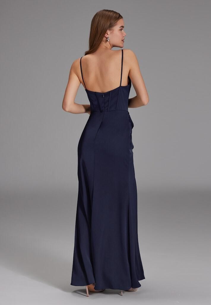 Satinkleid Maxi  mit Drapierung und Beinschlitz