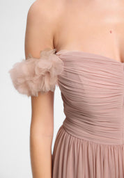 Off-Shoulder Abendkleid mit Blumenapplikation