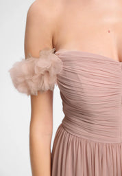 Off-Shoulder Abendkleid mit Blumenapplikation