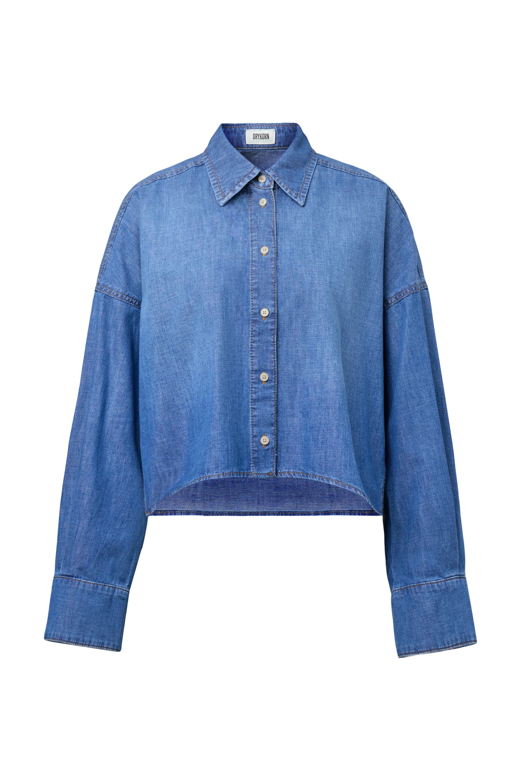 Jeansbluse Cropped Fit aus Baumwolle