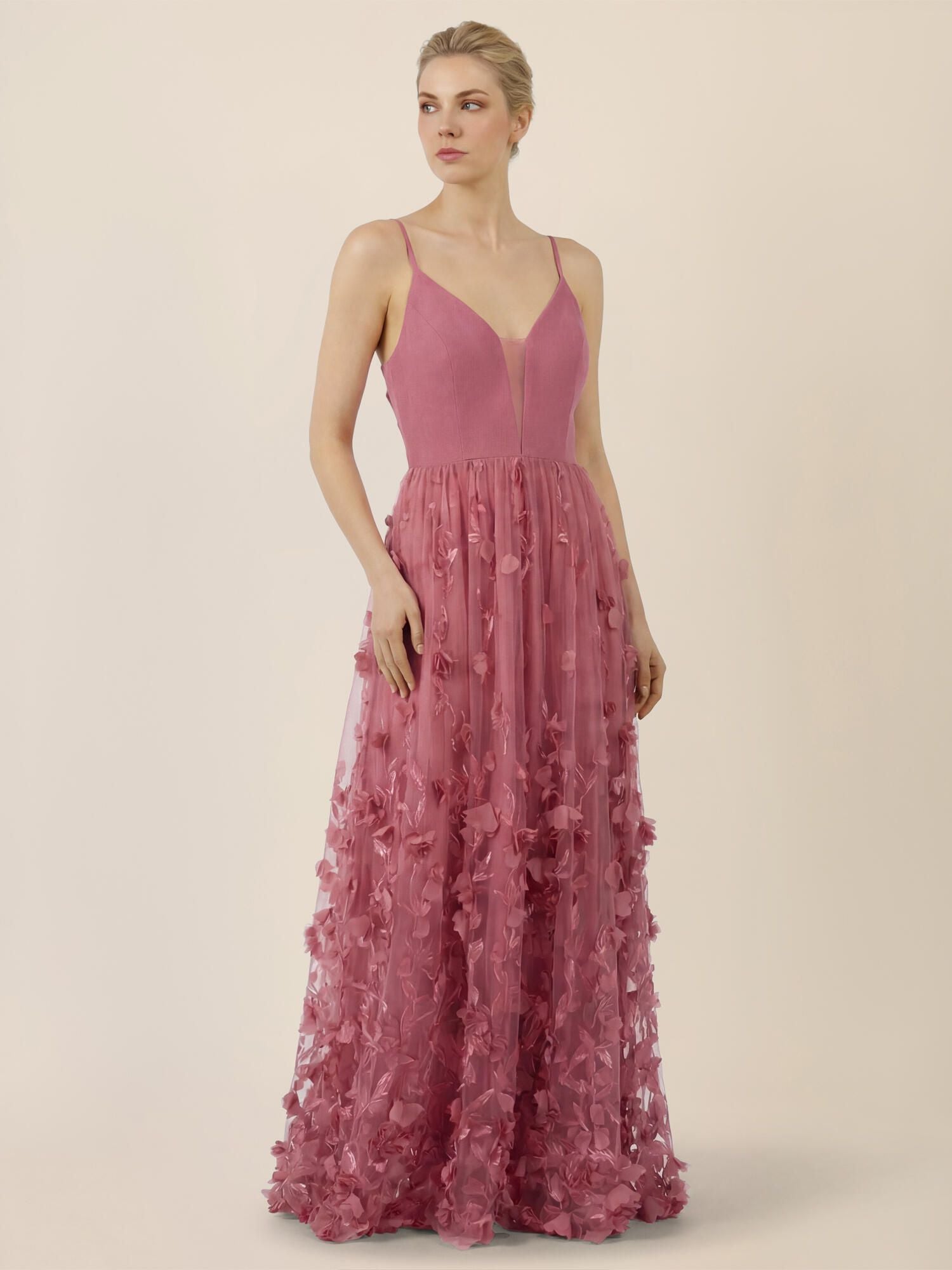 Abendkleid Maxi mit 3D-Blüten