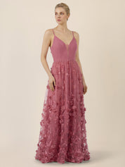 Abendkleid Maxi mit 3D-Blüten