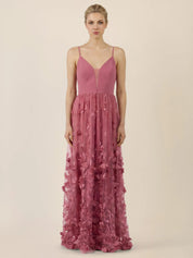 Abendkleid Maxi mit 3D-Blüten