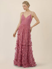 Abendkleid Maxi mit 3D-Blüten