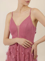 Abendkleid Maxi mit 3D-Blüten