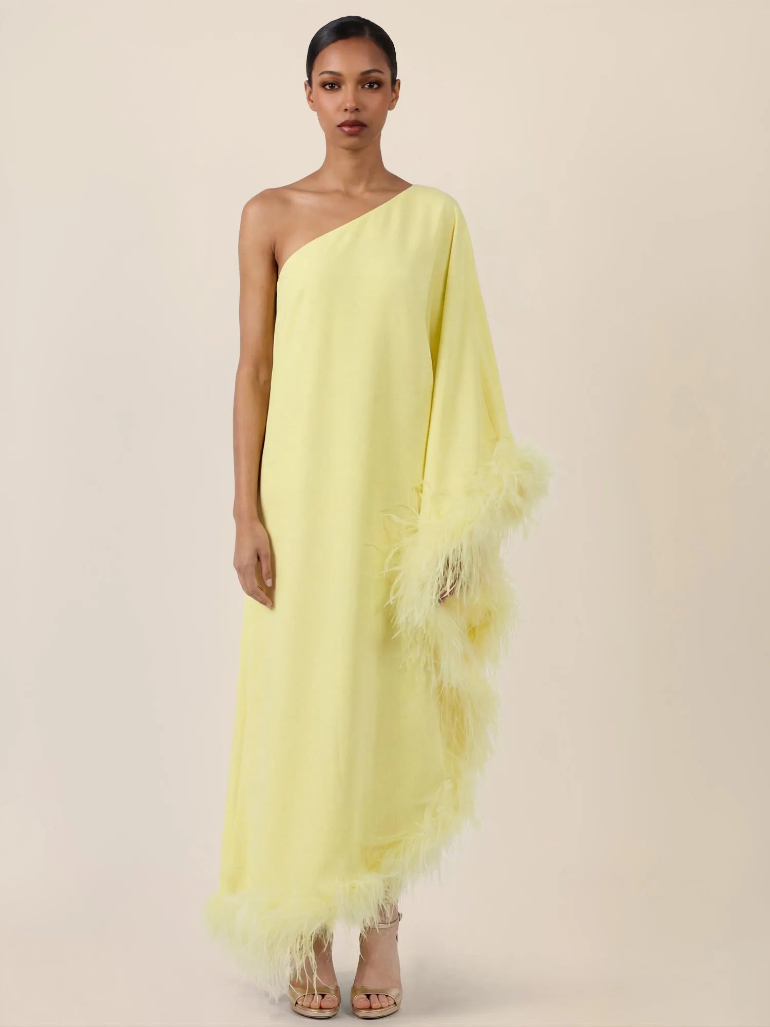 Abendkleid Maxi mit Federsaum