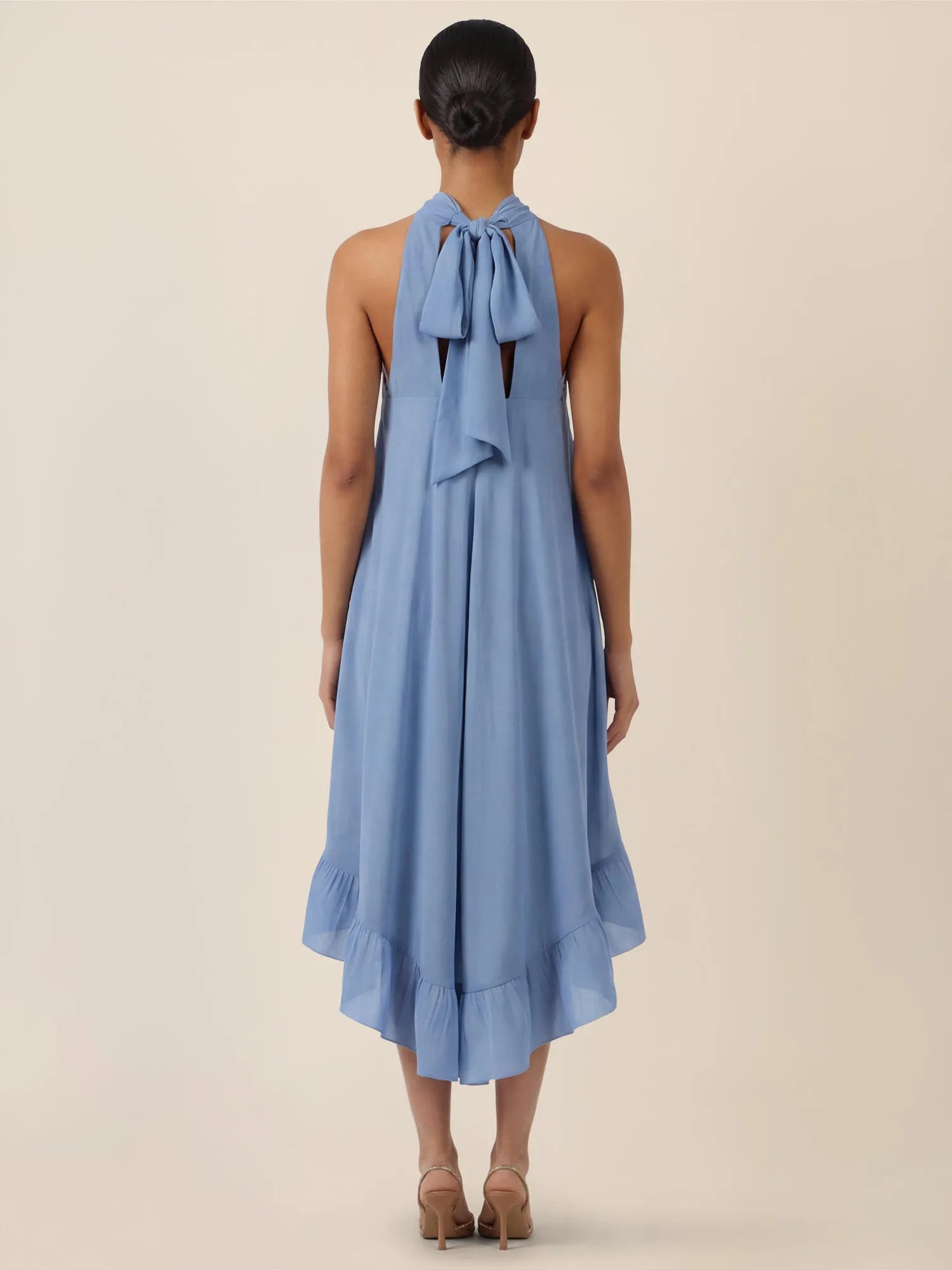 Neckholderkleid Midi mit Volantsaum