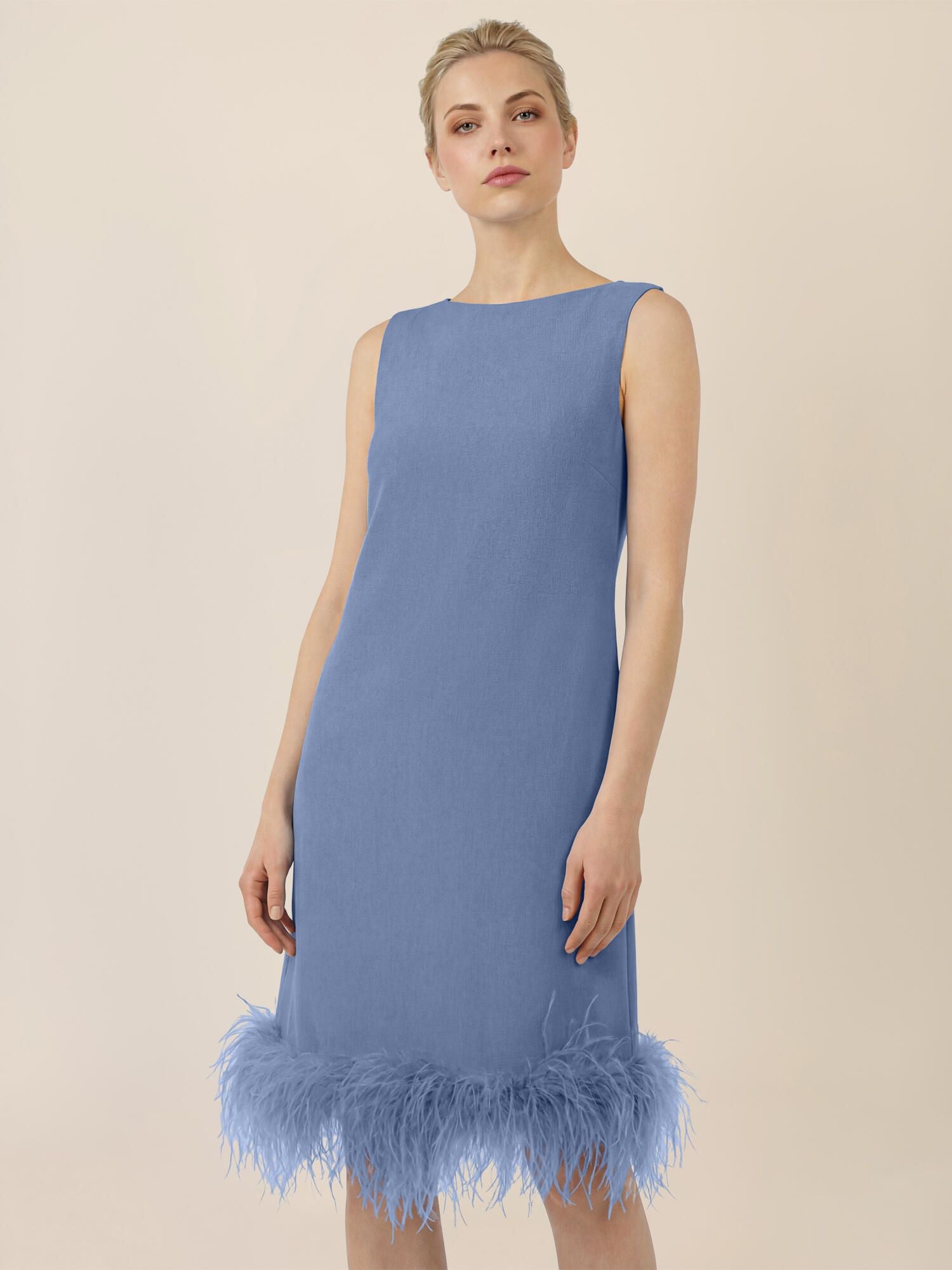 Cocktailkleid Midi mit Federn