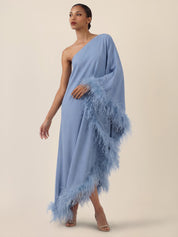 Abendkleid Maxi mit Federsaum