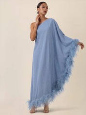 Abendkleid Maxi mit Federsaum