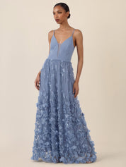 Abendkleid Maxi mit 3D Blumen