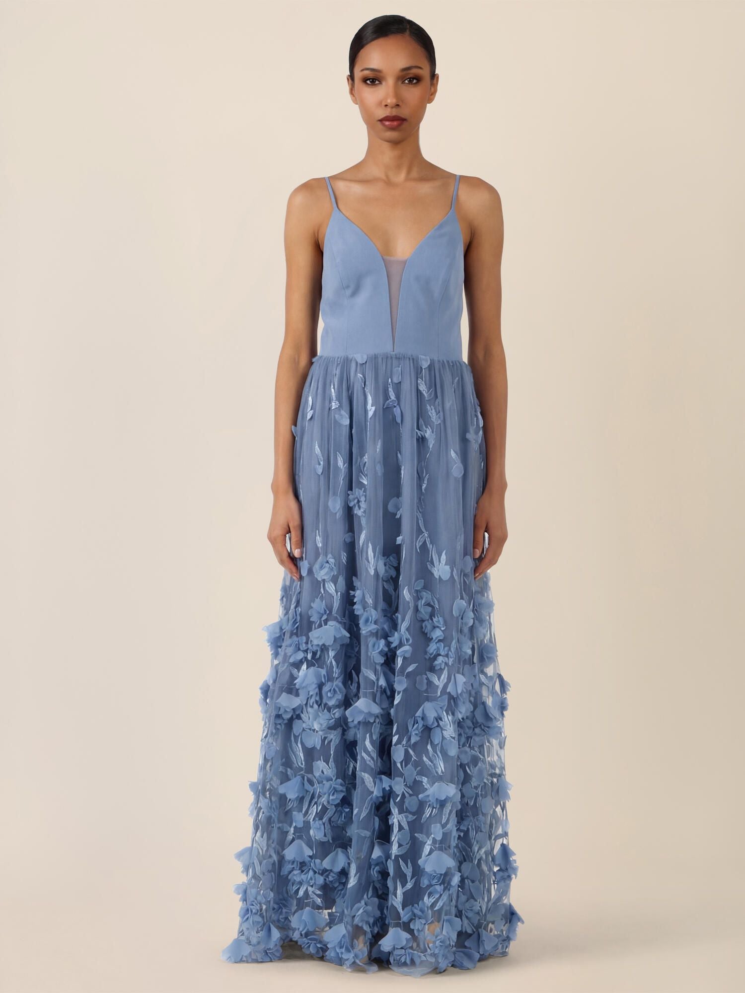 Abendkleid Maxi mit 3D Blumen