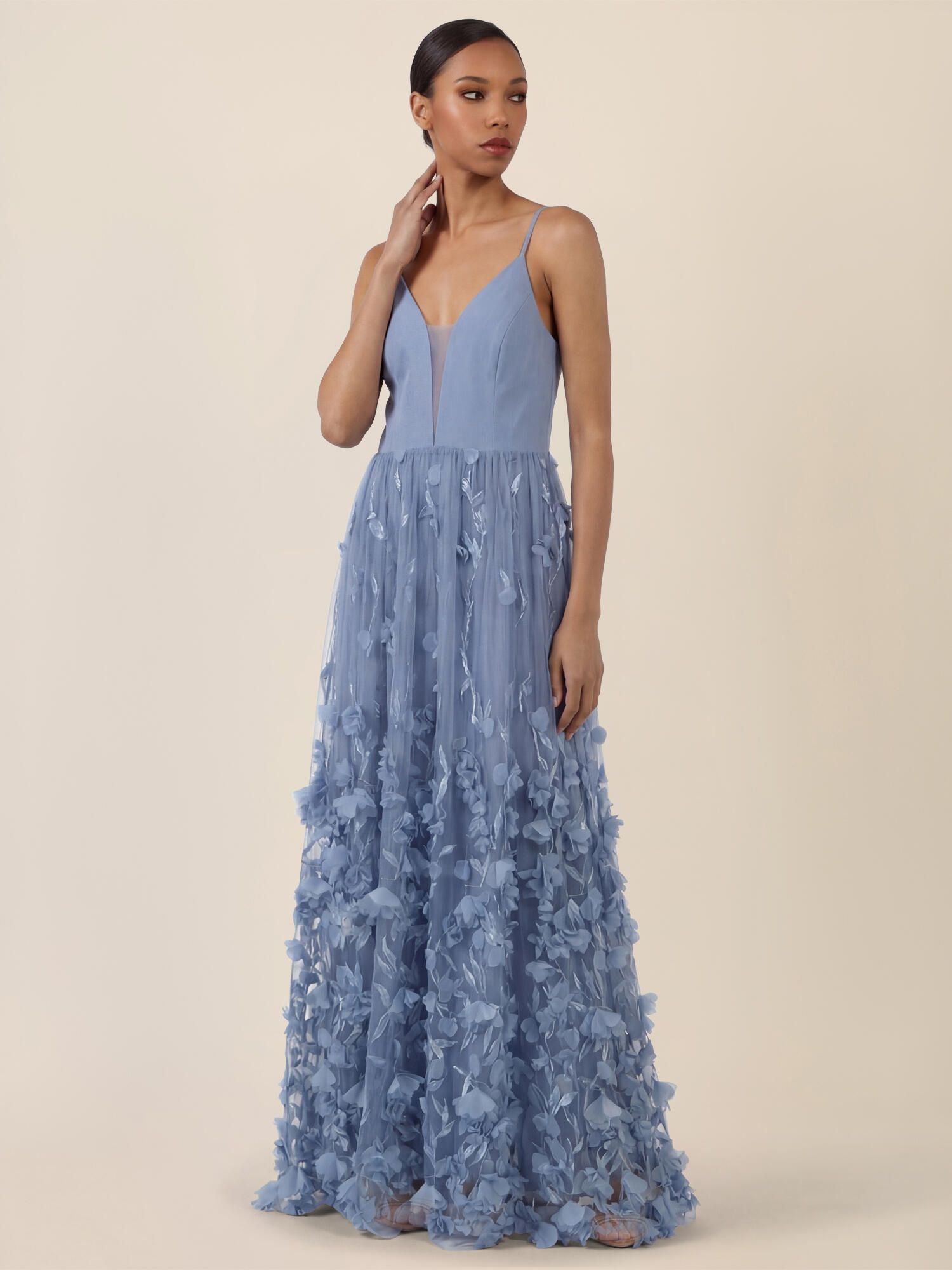 Abendkleid Maxi mit 3D Blumen