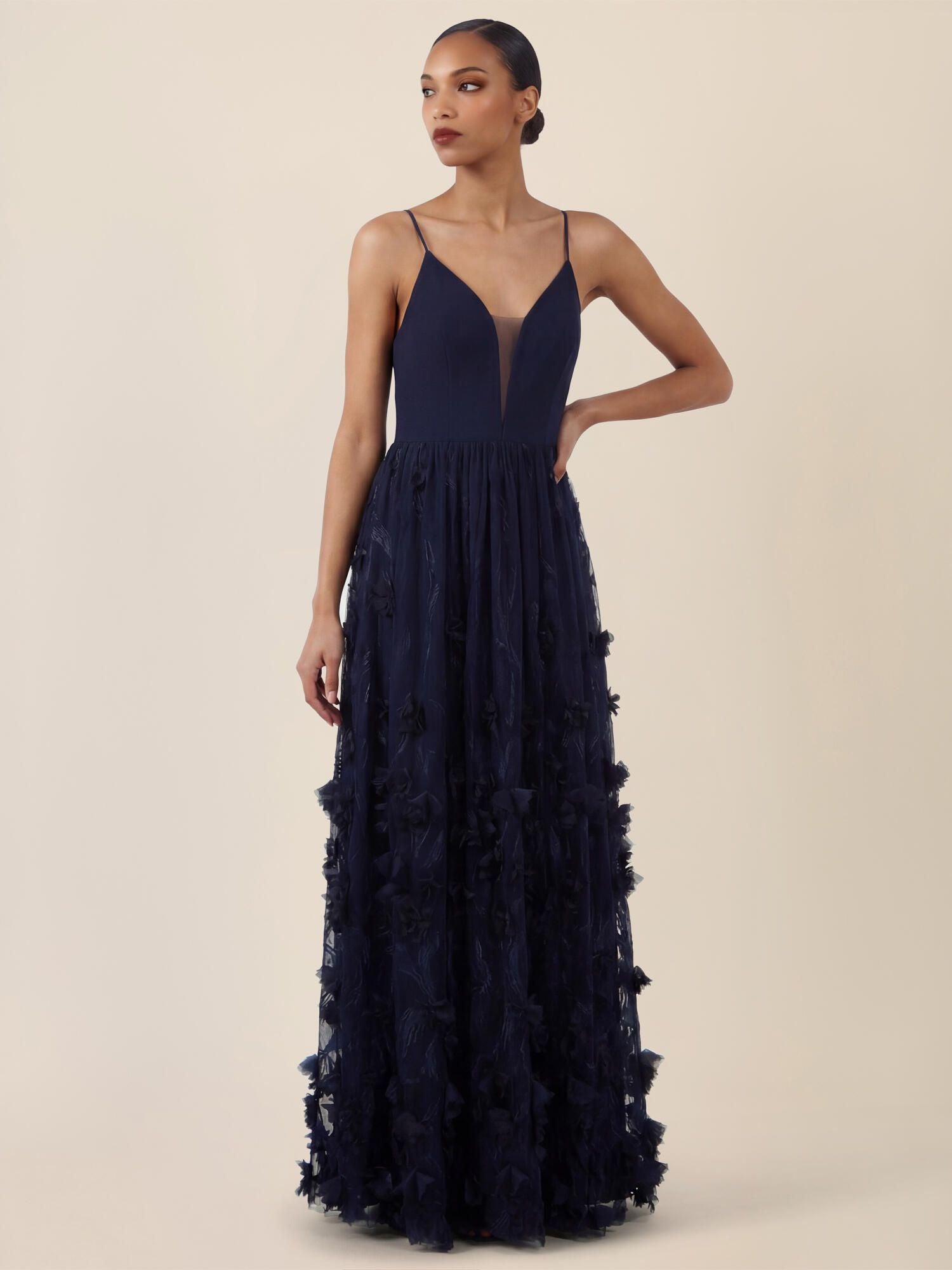 Abendkleid Maxi mit 3D-Blumen