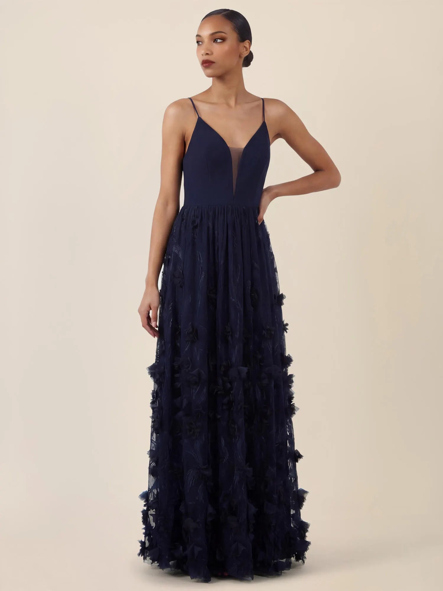 Abendkleid Maxi mit 3D-Blumen