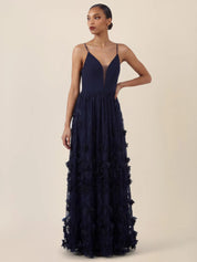 Abendkleid Maxi mit 3D-Blumen
