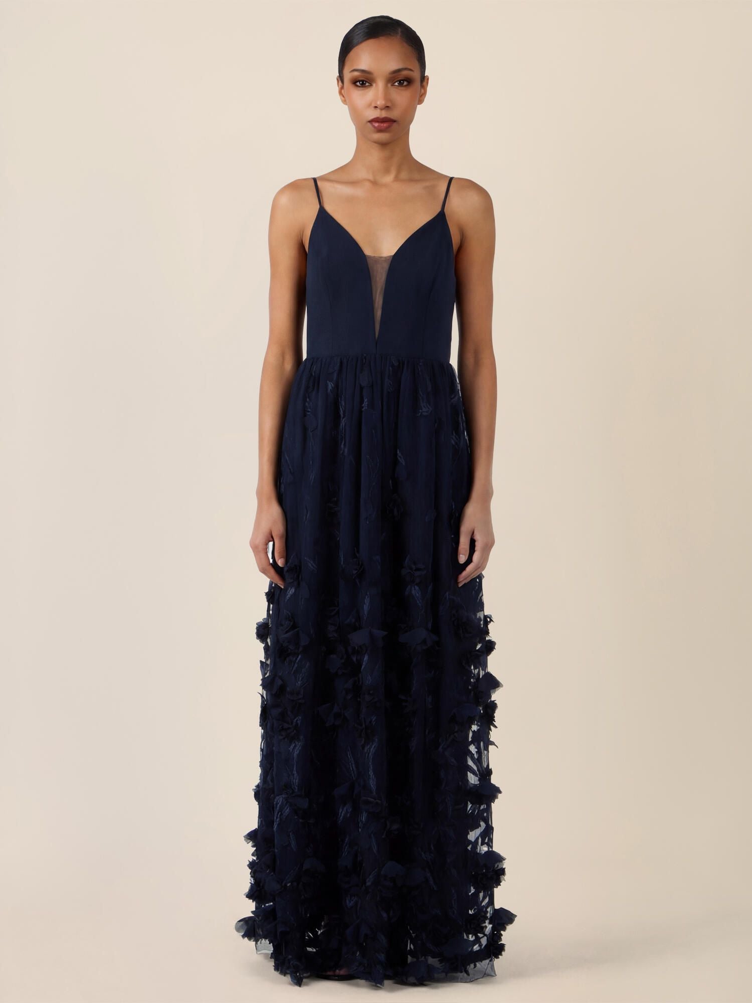 Abendkleid Maxi mit 3D-Blumen