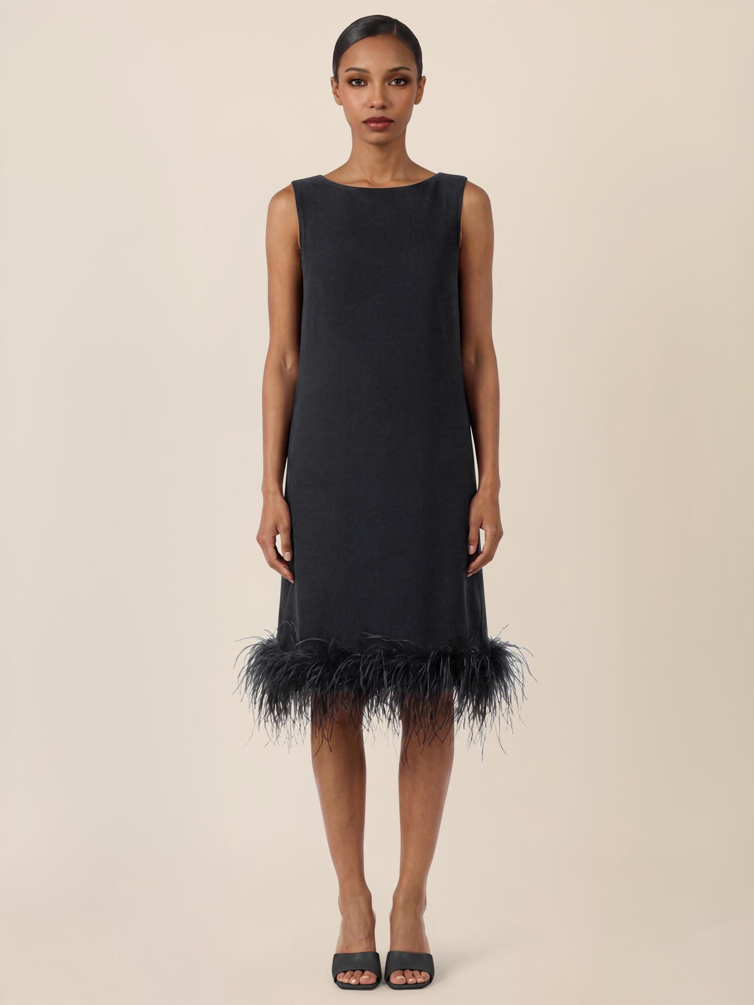 Shiftkleid Midi mit Federsaum