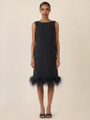 Shiftkleid Midi mit Federsaum